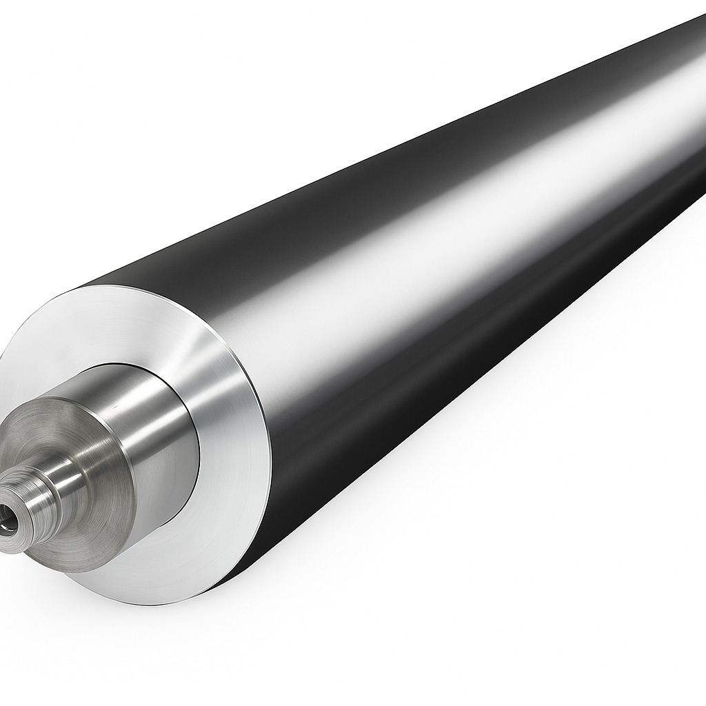 Cilindro anilox para impressora flexográfica, responsável pela transferência uniforme de tinta ao clichê, garantindo alta qualidade de impressão.