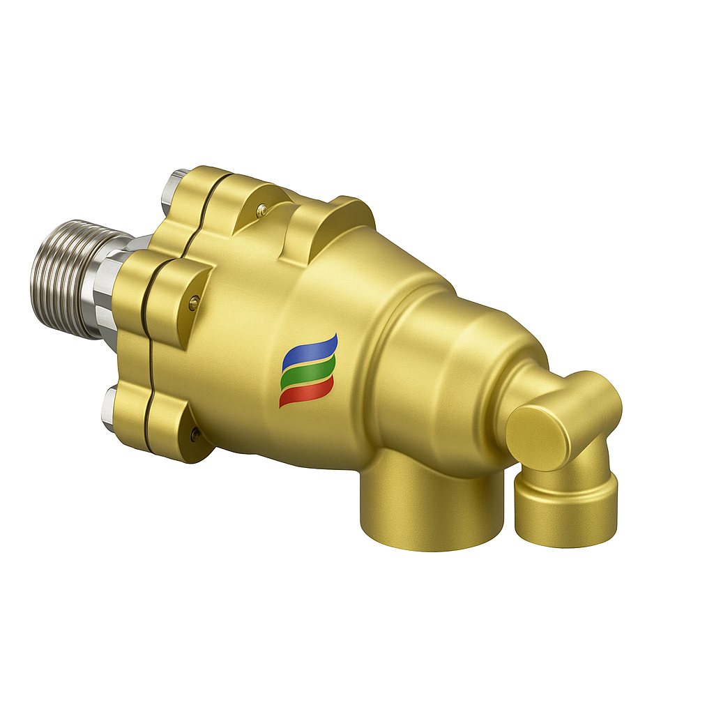 União rotativa para impressora flexográfica, garantindo passagem de tinta e fluido com precisão e sem vazamentos durante a impressão.