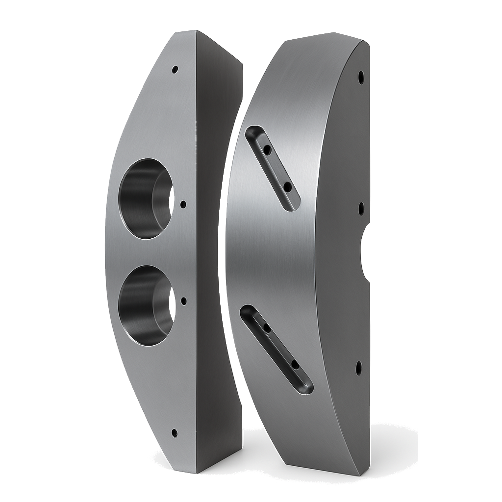 Peça meia-lua para máquina de corte e vinco, fabricada em aço de alta durabilidade, essencial para precisão no processo produtivo.